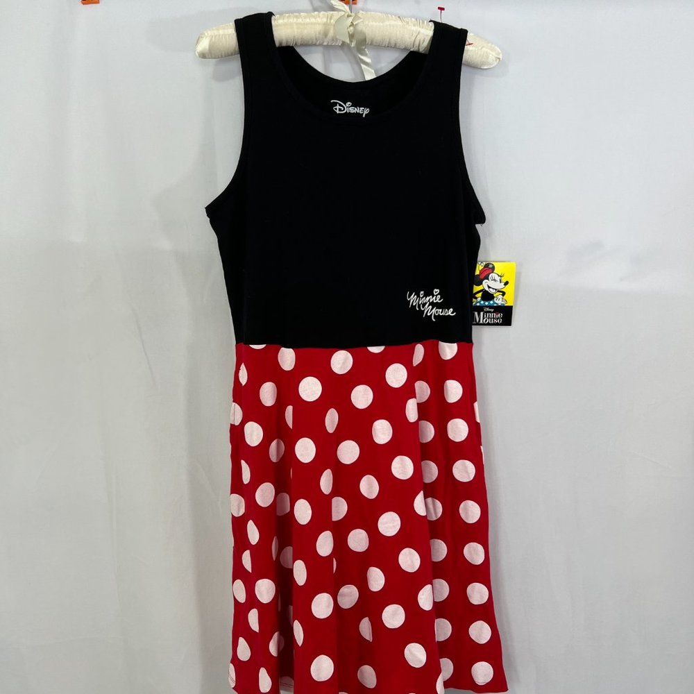 Disney Mini Mouse Dress Black red White Polka Dots Sz L.  Cotton Poly Tank